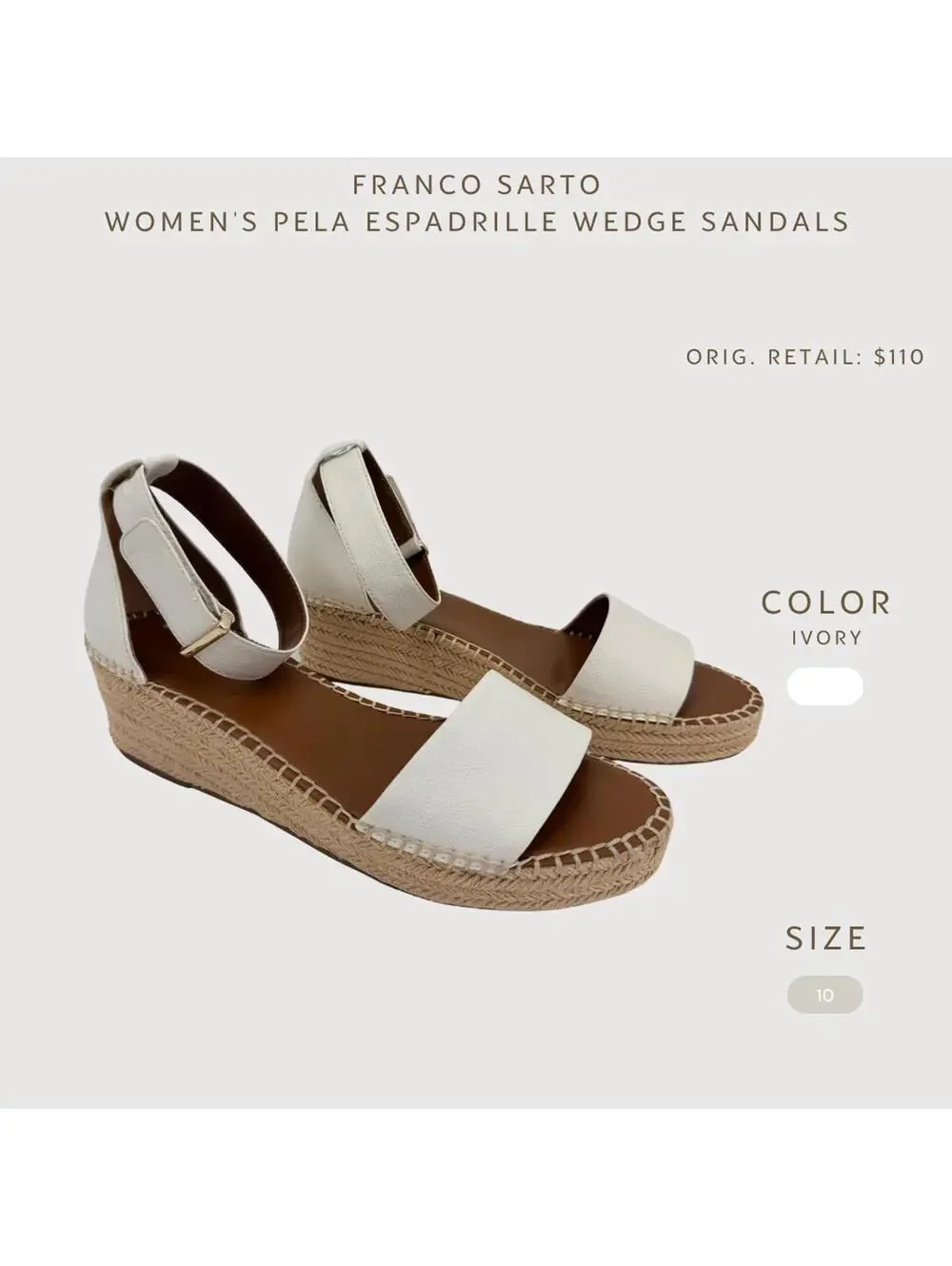 Franco Sarto Pela Espadrille Wedge Sandals Ivory 10